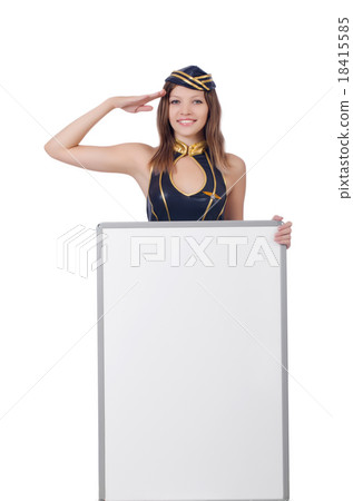 Young woman with blank board on white Young woman with blank board on white 18415585