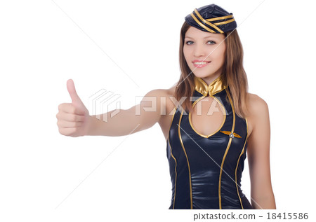 Woman flight attendant with thumb up gesture Woman flight attendant with thumb up gesture 18415586