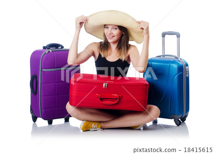 Young girl travelling isolated on the white 18415615