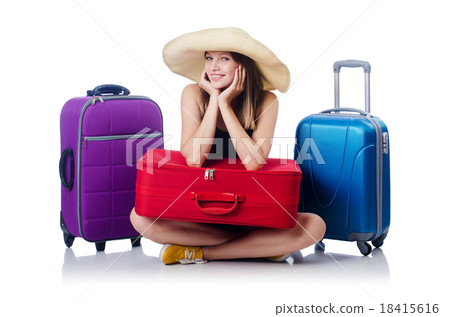 Young girl travelling isolated on the white 18415616