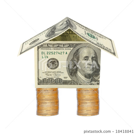 Dollar house om coin columns isolated on white. 18418841