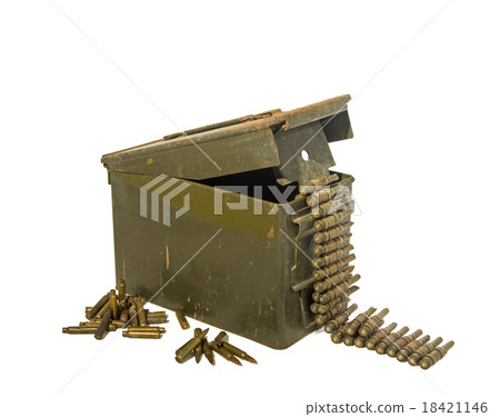 Old ammunition box with ammunition. Old ammunition box with ammunition. 18421146