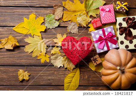 Heart shape toy and pumpkin Heart shape toy and pumpkin 18421817