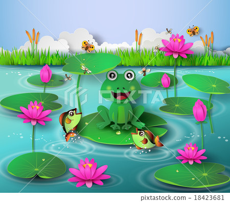 圖庫插圖: frog in the pond.