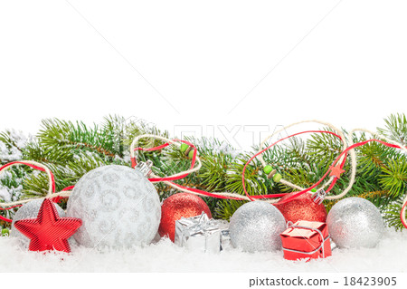Christmas colorful decor and snow fir tree 18423905