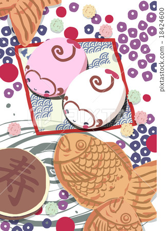 Japanese sweet illustrations material Saru's red and white bunny deep Kanoko pattern Postcard template 18424600