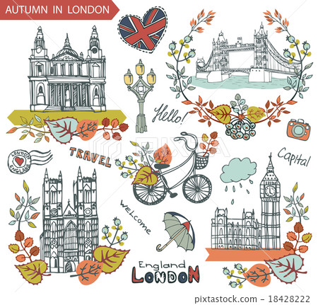London  landmark.Autumn leaves wteath group 18428222