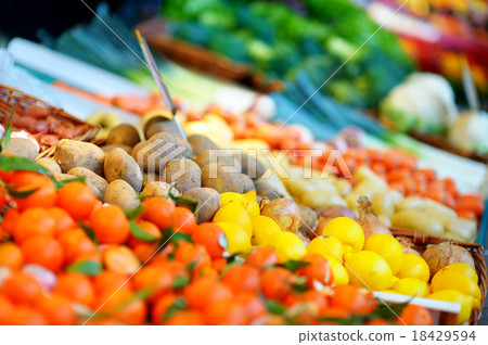 Fresh bio fruits and vegetables on a market Fresh bio fruits and vegetables on a market 18429594