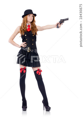 Woman gangster isolated on white 18430875