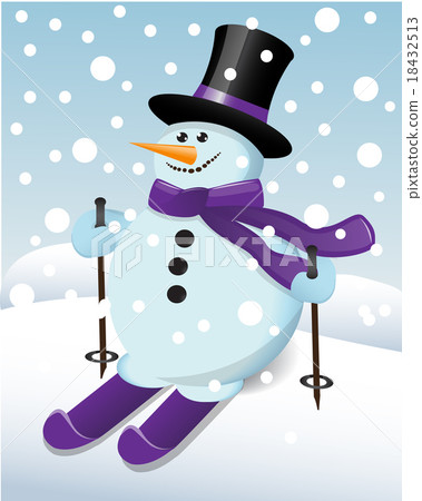 snowman in a hat, scarf and ski 18432513