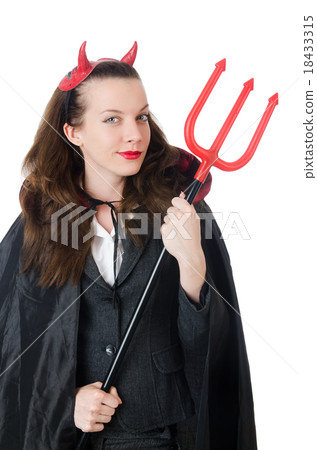 Female wearing devil costume and trident 18433315