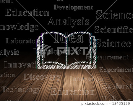 Science concept: Book in grunge dark room 18435139