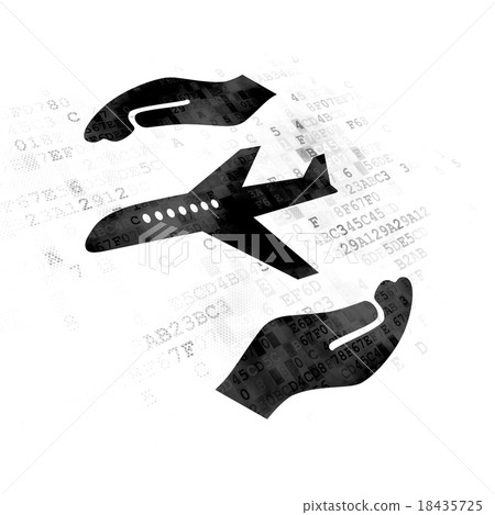 Insurance concept: Airplane And Palm on Digital Insurance concept: Airplane And Palm on Digital 18435725