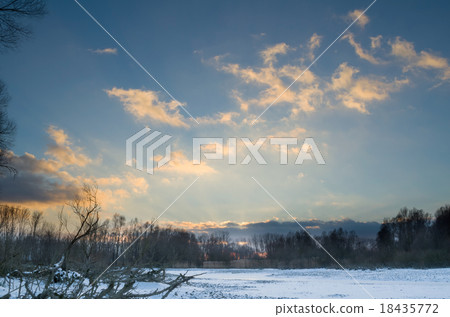 Snowy Danube Backwater Landscape after Sunset 18435772