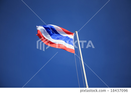 Waving Thai flag with blue sky background Waving Thai flag with blue sky background 18437096