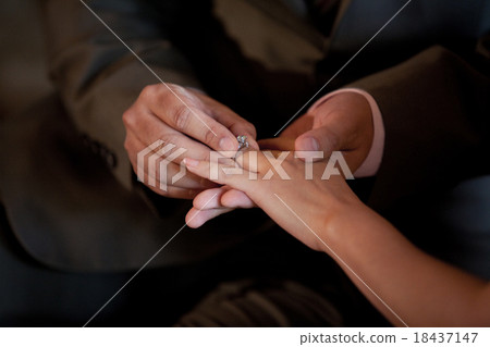 putting a wedding ring on the bride finger 18437147