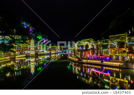 night scene of Fenghuang (Phoenix) ancient town Hunan China 18437403