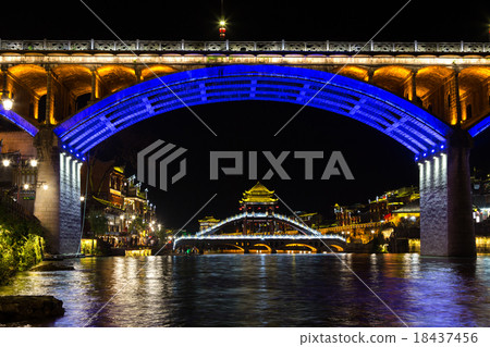 night scene of Fenghuang (Phoenix) ancient town Hunan China 18437456