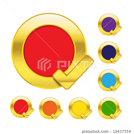 Gold circle and check mark blank icons isolated Gold circle and check mark blank icons isolated 18437554
