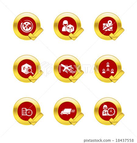 Gold circle and check mark with logistic Gold circle and check mark with logistic 18437558