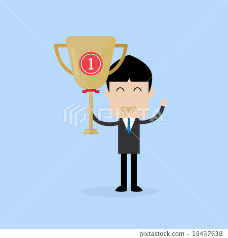 businessman stand with first place trophy 18437638