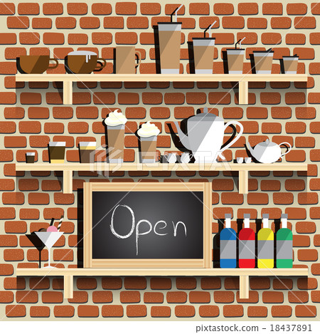 Coffee flat decorative icons on shelves vector illustration 18437891