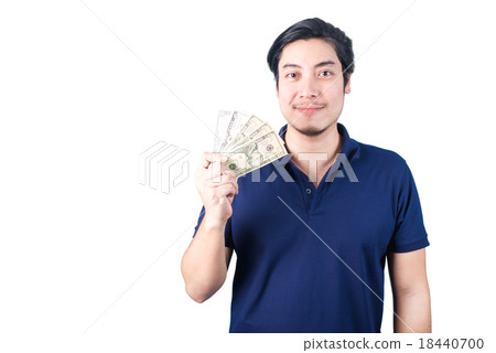 Asian handsome man holding money while standing Asian handsome man holding money while standing 18440700
