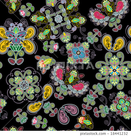 contrasting bright floral design, black background 18441232