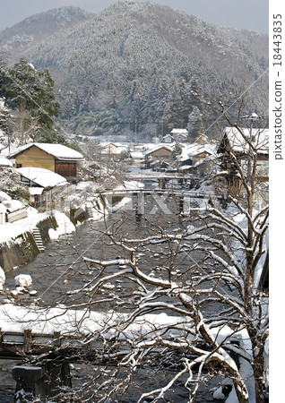 Snow scenery Townscape along the Higawa River 18443835