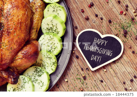 roast turkey and text happy thanksgiving day 18444375