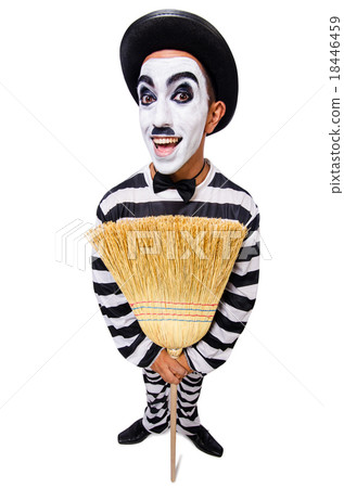 Prisoner with broom isolated on the white 18446459