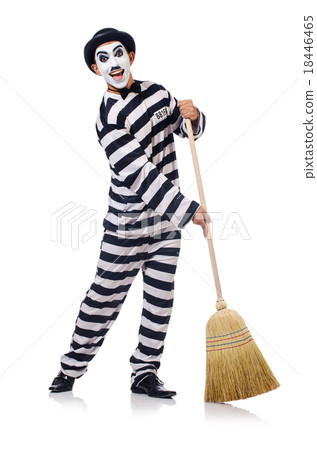 Prisoner with broom isolated on the white 18446465