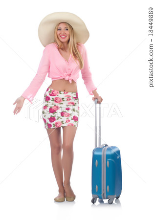 Woman going to summer vacation isolated on white 18449889