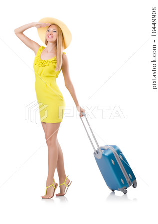 Woman going to summer vacation isolated on white 18449908