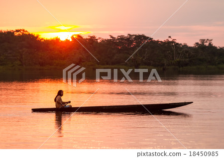 Cuyabeno Ecuador Sunset With Canoe 18450985