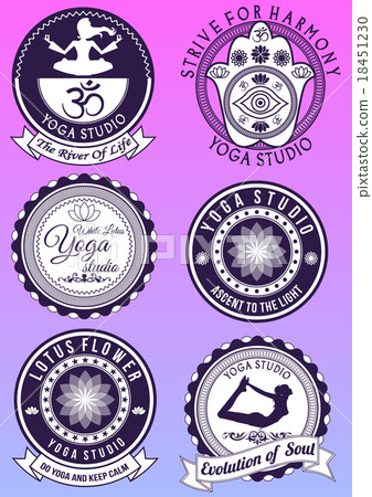 Set of vintage purple badges for yoga studio Set of vintage purple badges for yoga studio 18451230
