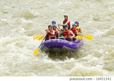 Numerous Family On Whitewater Rafting Trip Numerous Family On Whitewater Rafting Trip 18451341