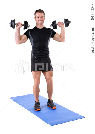 young man shows starting position of shoulder young man shows starting position of shoulder 18452320