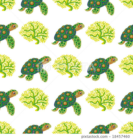 Seamless pattern with tropical turtle and coral 18457460