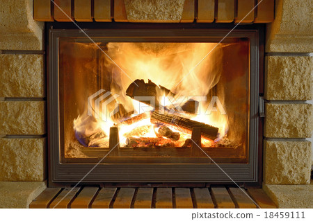Burning Fireplace 18459111