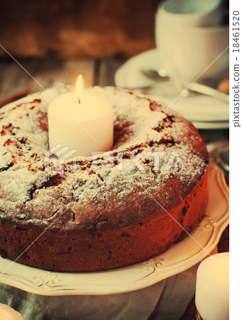 Christmas Cake with Powered Sugar on Vintage Plate 18461520