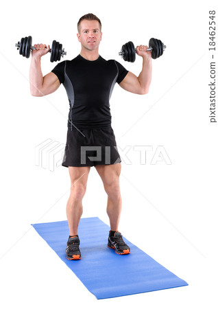 young man shows starting position of shoulder young man shows starting position of shoulder 18462548