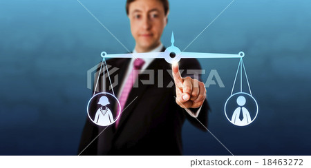 Happy Manager Equating A Female With A Male Worker 18463272