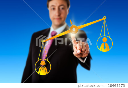 Female Worker Outbalancing A Male On A Scale Female Worker Outbalancing A Male On A Scale 18463273