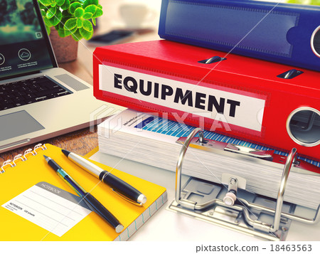 Equipment on Red Office Folder. Toned Image. 18463563