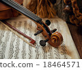 Violin head and bow on sheet music 18464571