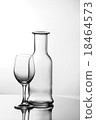 Empty wine glass with bottle, both transparent. 18464573