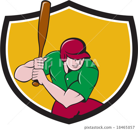 Baseball Player Batting Shield Cartoon Baseball Player Batting Shield Cartoon 18465857