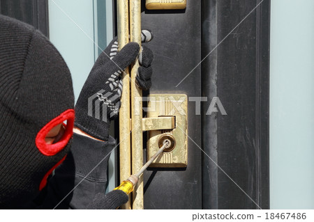 One man (Residential invasion thief crime criminal illegal culprit villain stolen cigarette hat disguised suspect case criminal) 18467486