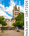 Colorful houses and Great St. Martin Church Cologne, Germany 18471926